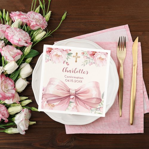 Confirmation pink bow cream florals