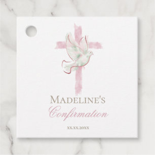 Confirmation pink cross favor tags