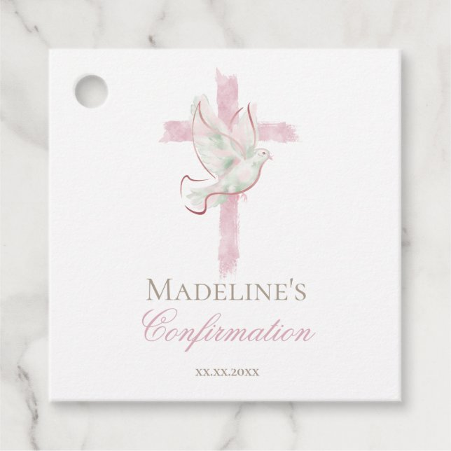 Confirmation pink cross favor tags (Front)