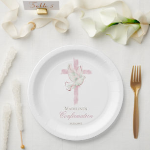 Confirmation pink cross paper plates