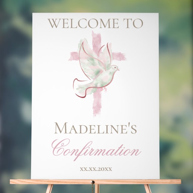 Confirmation pink cross white dove acrylic sign (Neutral)