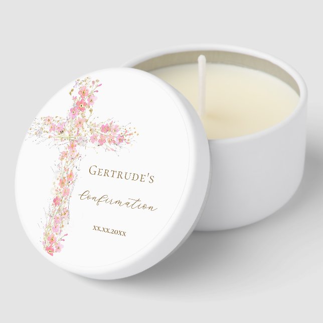 Confirmation pink flowers cross mini candle favors (Corner)