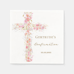 Confirmation pink flowers cross napkins