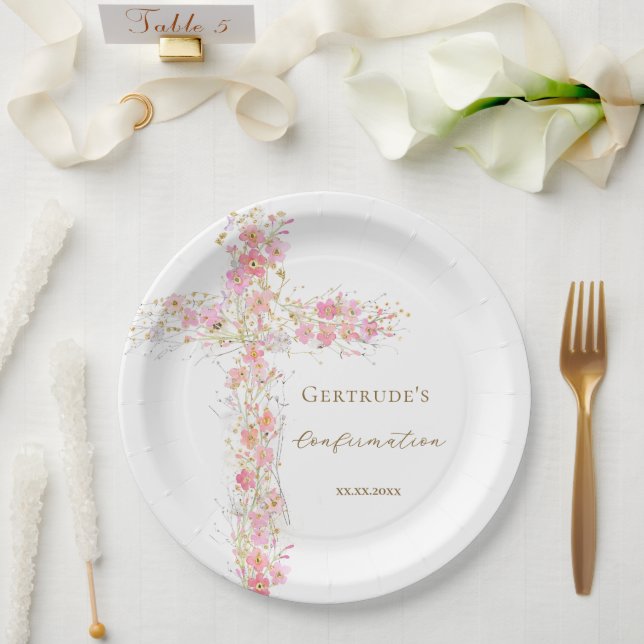 Confirmation pink flowers cross paper plates (Wedding)