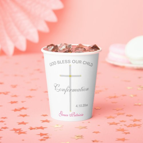 Confirmation Pink Name Silver Gold Cross