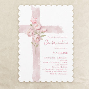Confirmation pink peonies cross invitation