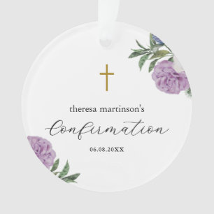 Confirmation Pretty Purple Floral with Cross Ornament
