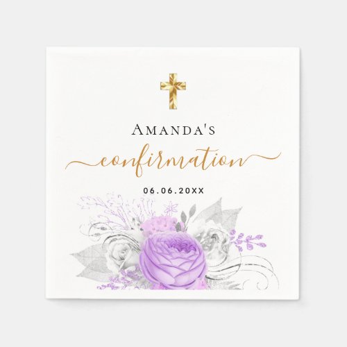 Confirmation purple floral white name girl