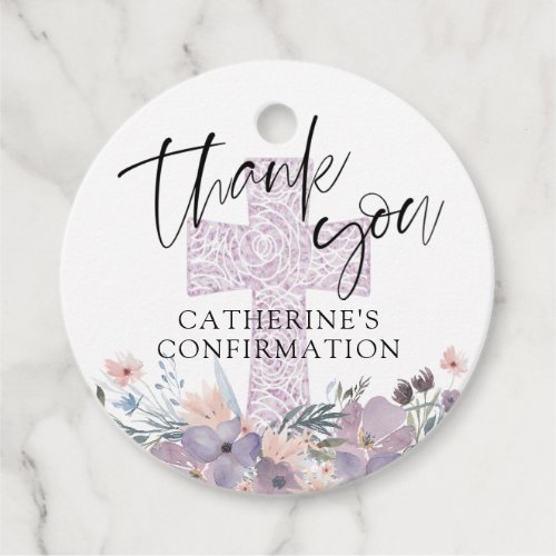 Confirmation Purple Wildflowers Cross Thank You Favor Tags