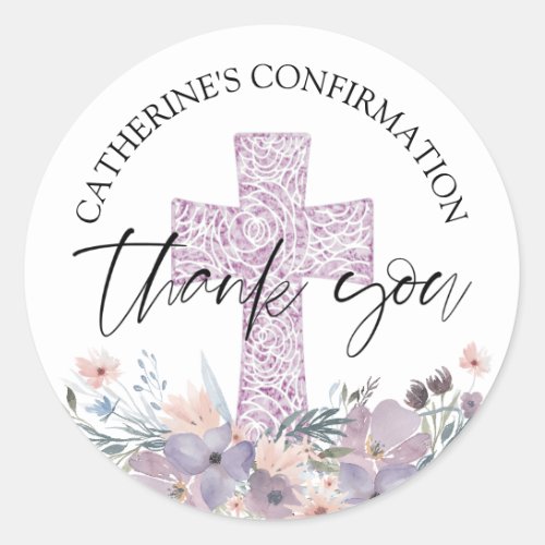 Confirmation Purple Wildflowers Thank You Classic Round Sticker