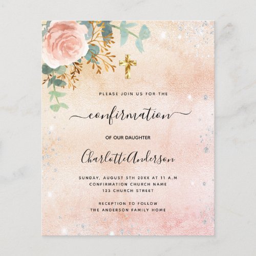 Confirmation rose floral eucalyptus invitation flyer