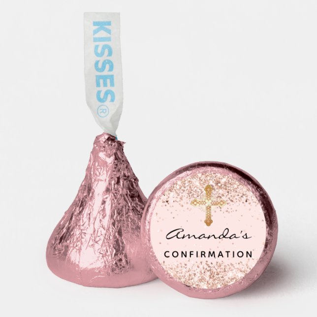 Confirmation rose gold blush glitter cross name hershey®'s kisses® (Front)