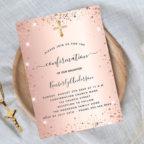 Confirmation rose gold blush glitter luxury invitation