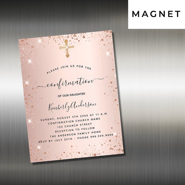 Confirmation rose gold blush luxury magnetic invitation (Creator Uploaded)