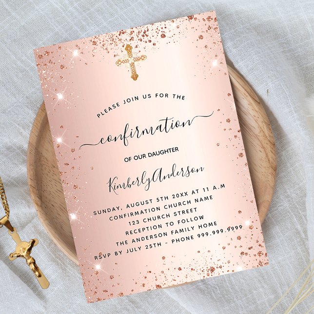 Confirmation rose gold blush pink invitation postcard (Creator Uploaded)