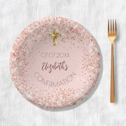 Confirmation rose gold confetti girl name paper bowls