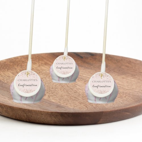 Confirmation rose gold confetti name girl cake pops