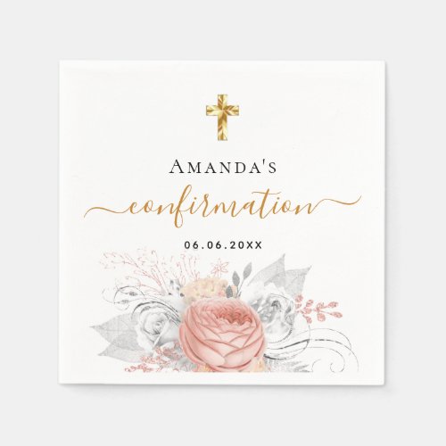 Confirmation rose gold floral white name girl