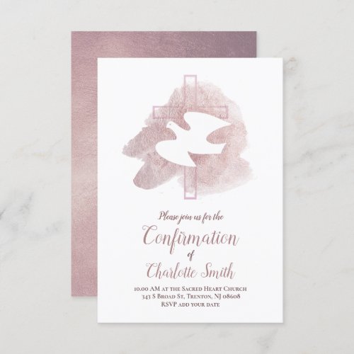 confirmation rose gold paint invitation