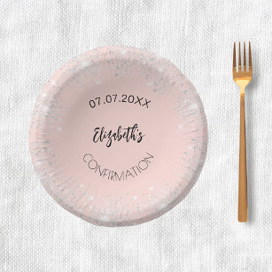 Confirmation rose gold silver glitter girl name paper bowls