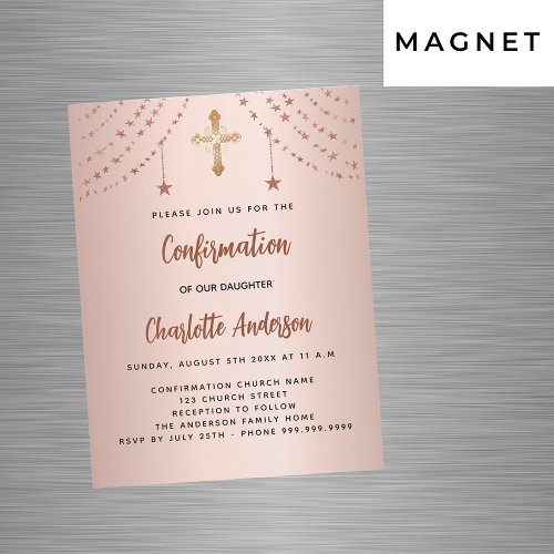 Confirmation rose gold stars modern simple luxury magnetic invitation