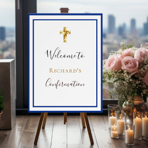 Confirmation royal blue white boy welcome sign