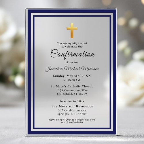 Confirmation Royal Blue White Minimalist Boy