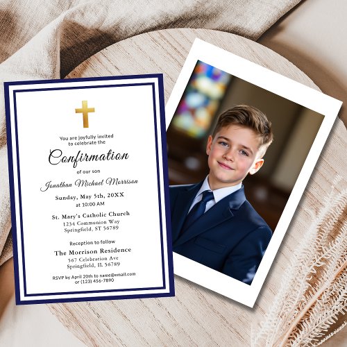 Confirmation Royal Blue White Minimalist Photo