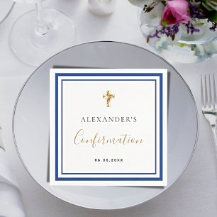 Confirmation royal blue white name boy guy napkins