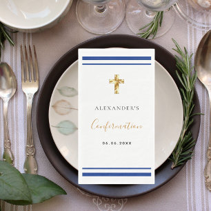 Confirmation royal blue white name boy guy paper guest towels