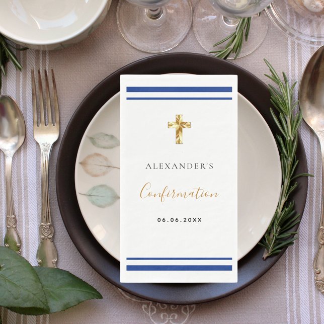 Confirmation royal blue white name boy guy  paper guest towels (Creator Uploaded)