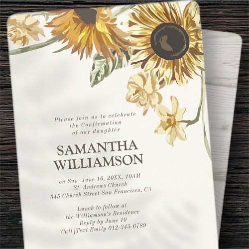 Confirmation Rustic Sunflowers Invitation