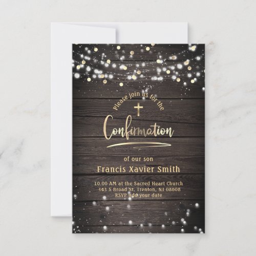 Confirmation rustic wood background announcement
