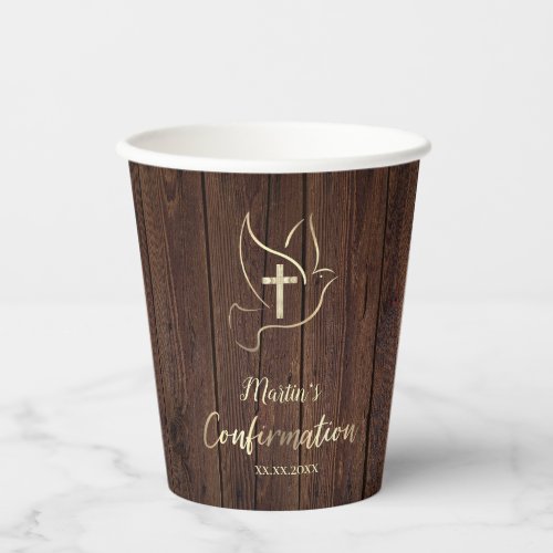 Confirmation rustic wood design paper cups