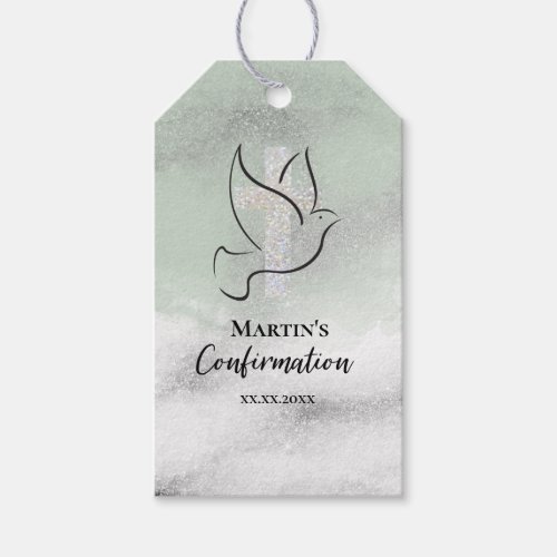 Confirmation sage green marble gift tags