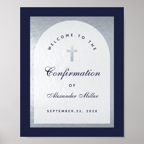 Confirmation Silver Arch Navy Blue Welcome Sign