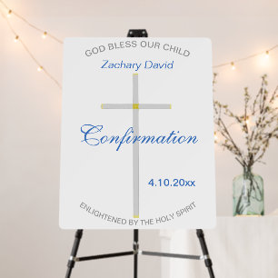 Confirmation Silver Cross Boy Blue Name Foam Board