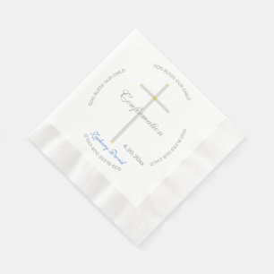 Confirmation Silver Cross Boy Blue Name Napkins