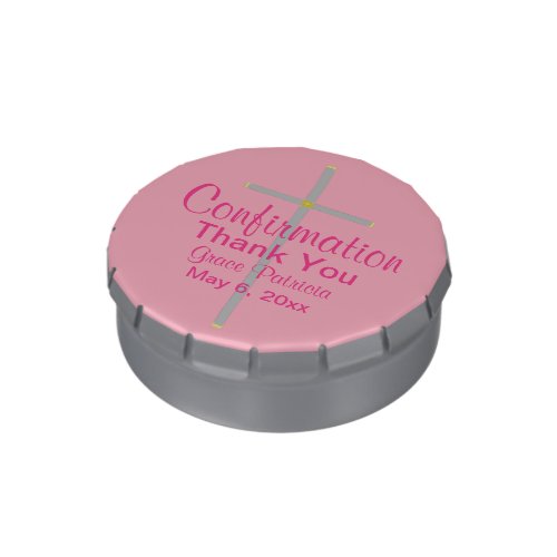 Confirmation Silver Cross Pink Candy Tin