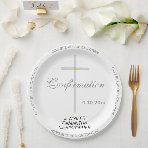 Confirmation Silver Cross Triplet NAMES Paper Plates