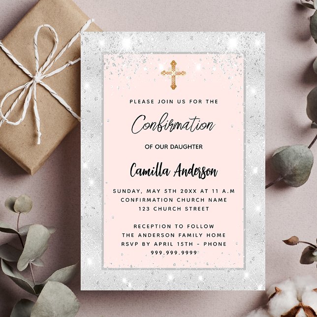 Confirmation silver rose gold blush luxury invitation (Creator Uploaded)