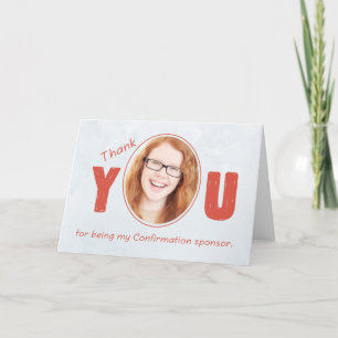 Confirmation Sponsor Photo Thank You, Red and Silv You Card