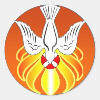 Confirmation Sticker- Holy Spirit And Seven Flames Classic Round Sticker by caritas at Zazzle