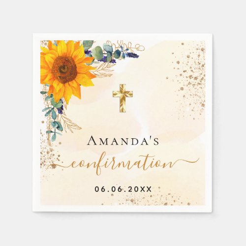 Confirmation sunflowers eucalyptus greenery napkins