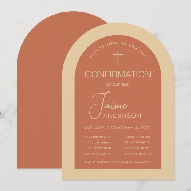Confirmation Terracotta Arch Modern Gender Neutral Invitation (Front/Back)
