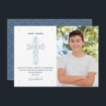 Confirmation Thank You Card - Boy - Photo<br><div class="desc">This modern Confirmation religious celebration Thank You Card features an elegant illustrated blue and white floral cross as well as a photo area. A quick and easy way of thanking guests for joining a boy's religious celebration,  it can be customized with your child's name and a personal note.</div>