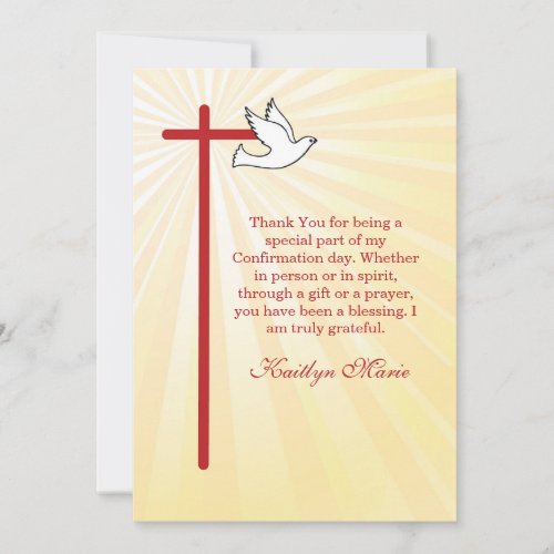 Confirmation Thank You Red Cross & Dove Gold Rays