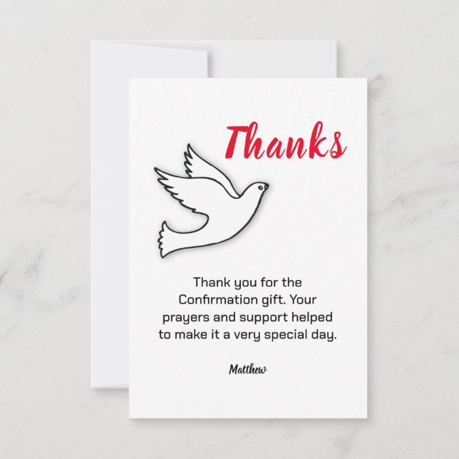 Confirmation Thanks Dove with Red Thank You Card (Back)