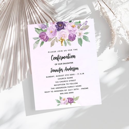 Confirmation violet flowers budget invitation flyer