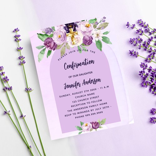 Confirmation violet purple girl budget invitation